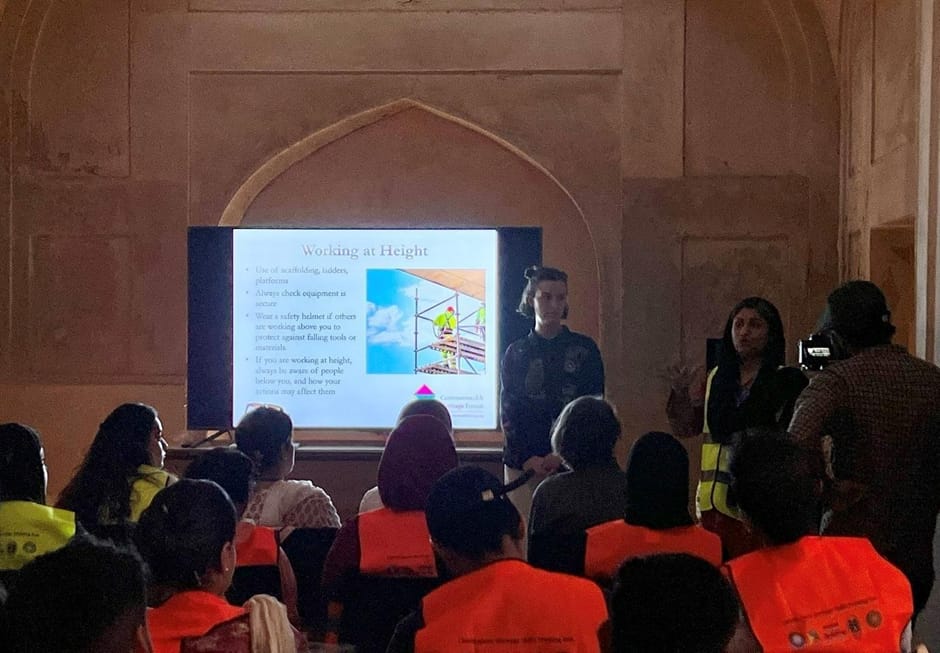 Lecture session on working at height and site safety.
