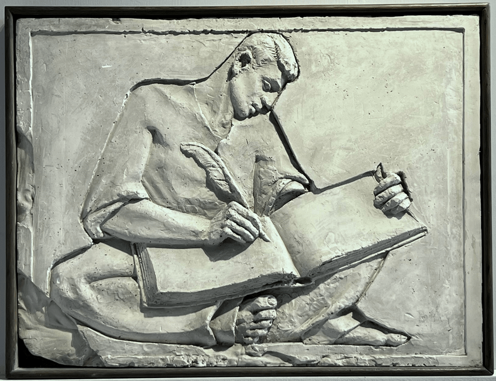 Saeed Akhtar, The Writing Youth, 1963, Relief on plaster